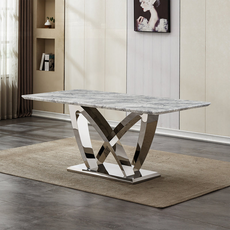 Table de salle à manger 70 po, Argent argent, Gris