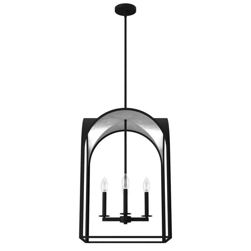 Dukestown 4 Light 18 inch Lantern Pendant, Natural Iron/Silver Leaf