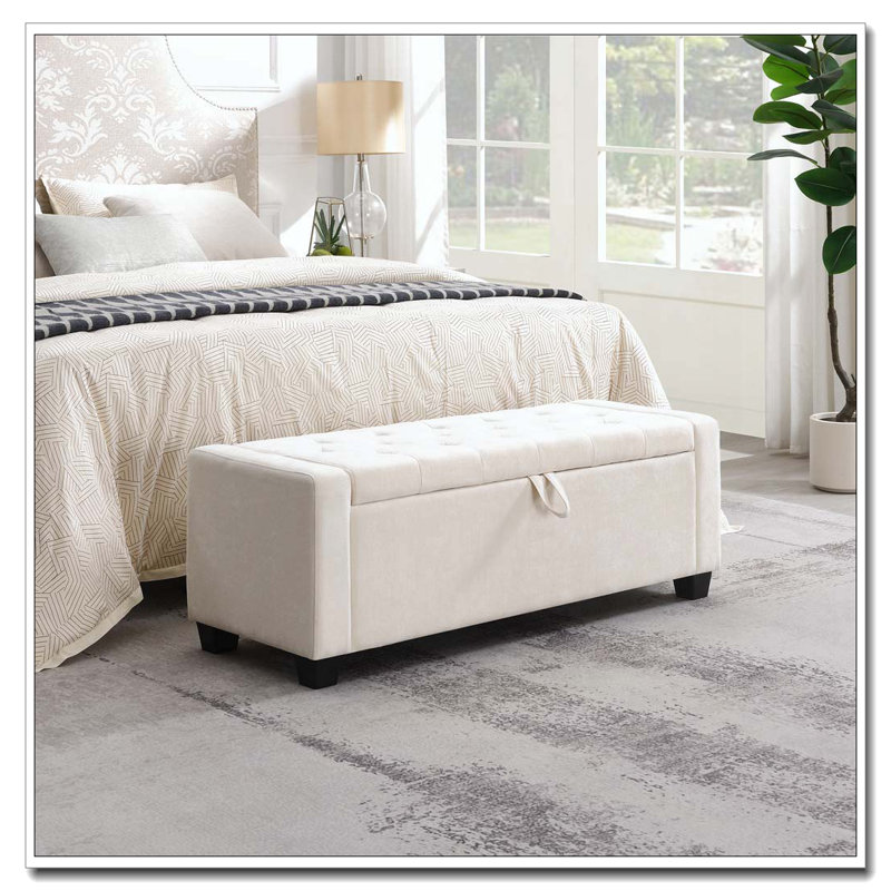 Repose-pieds 48 po avec rangement, banc de rangement pour repose-pieds, Beige