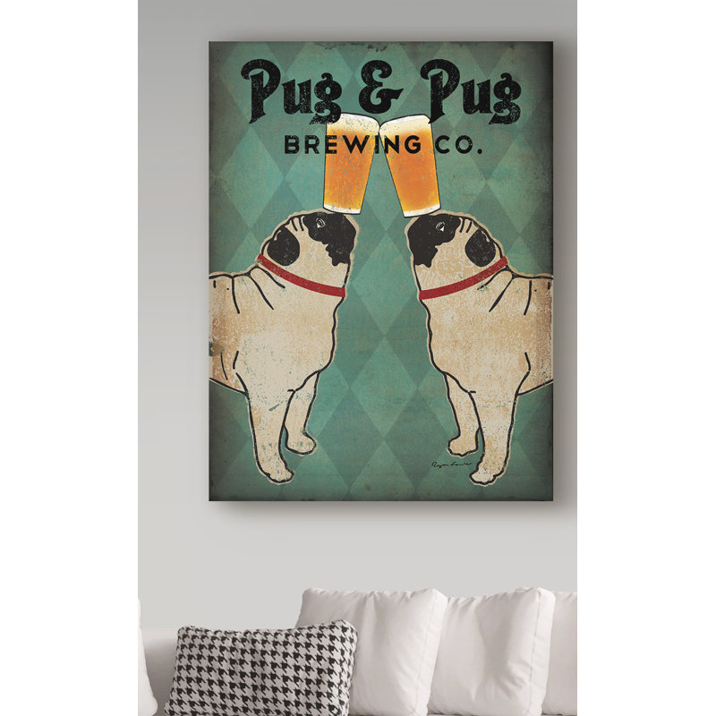 «Pug and Pug Brewing», reproduction d'impression sur toile tendue, H 19 po x l 14 po x P 2 po