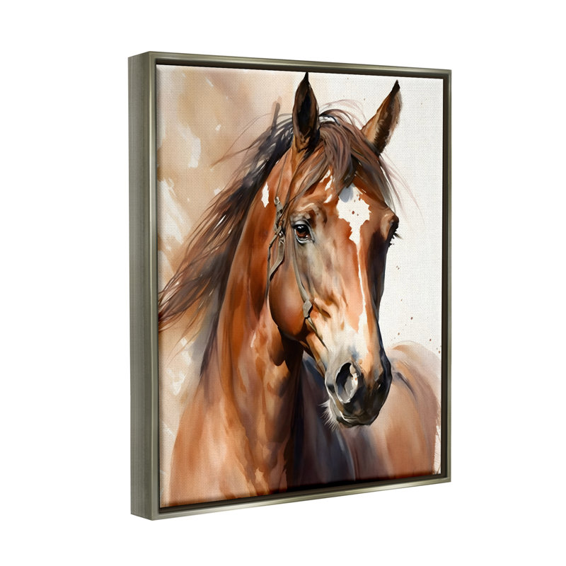Ba-505-Floater Brown Horse, reproduction d'art sur toile, Cadre flottant gris lustré, H 31 po x l 25 po x P 1,7 po