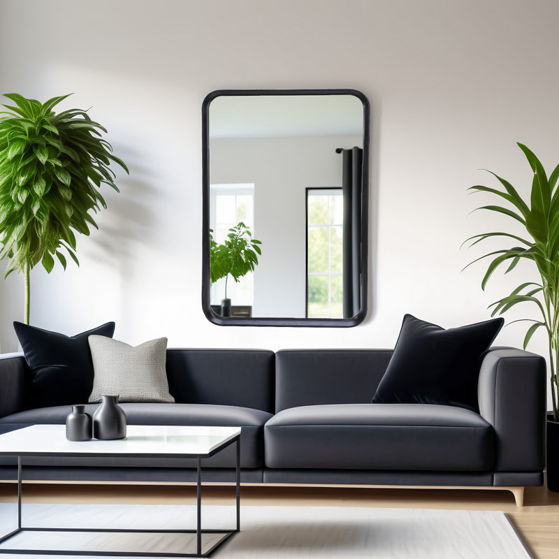 Modern Rounded Rectangle Mirror, Black