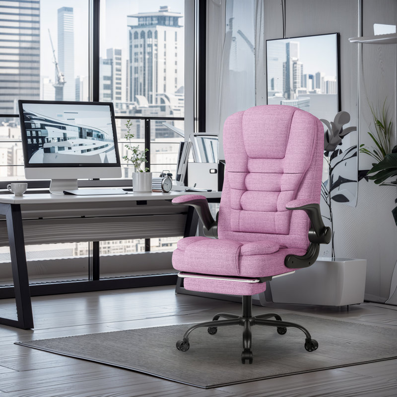 Inbox Zero Executive Fabric Computer Chair,High Back Office Chair, Pink