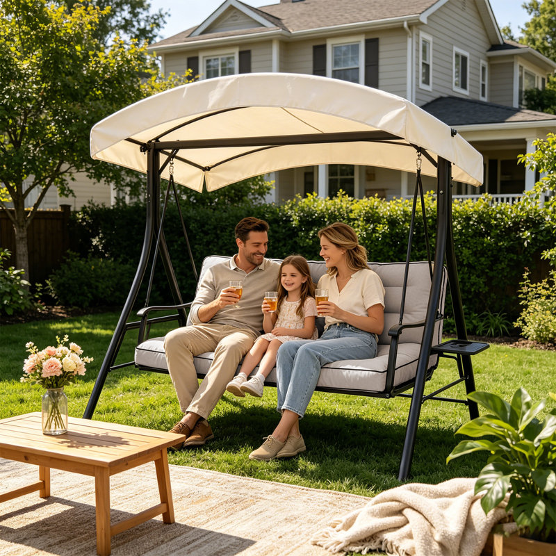 Outdoor Swing Cushion with Backrest & Tie Straps, 2/3 Seater Replacement Glider Cushion, Sand