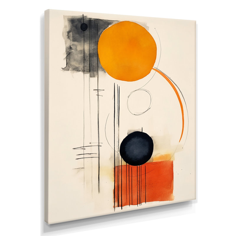 Lune orange, abstrait rétro minimalisme - Art mural abstrait, H 32 po x l 16 po x P 1 po, Toile tendue