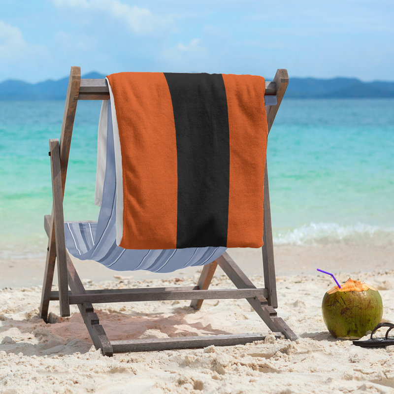 Lightweight Beach Towel, Orange/Black/Orange, Microfiber