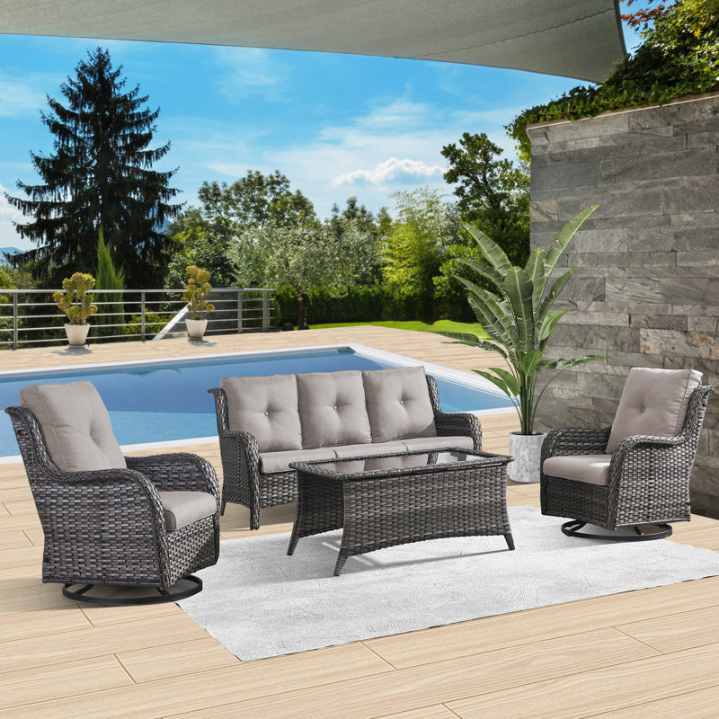 Ensemble de conversation d'extérieur pour 5 personnes avec coussins Avimael, Gris, Gris
