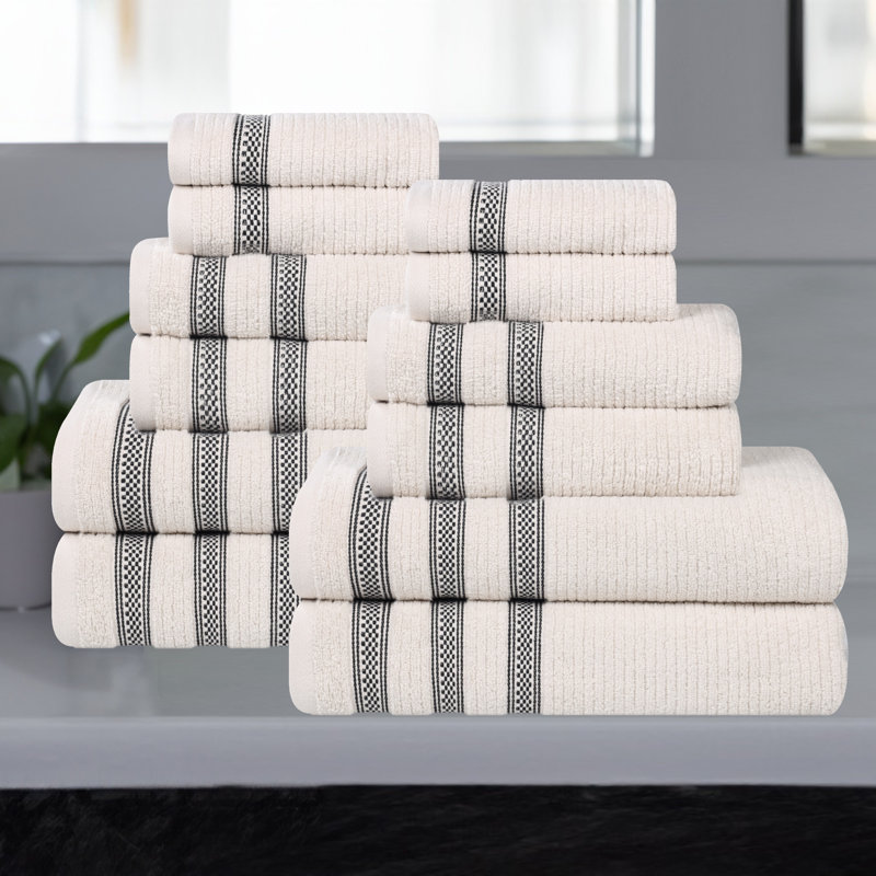  Ensemble de serviettes de salle de bain à motif géométrique côtelé Orletta, Pierre