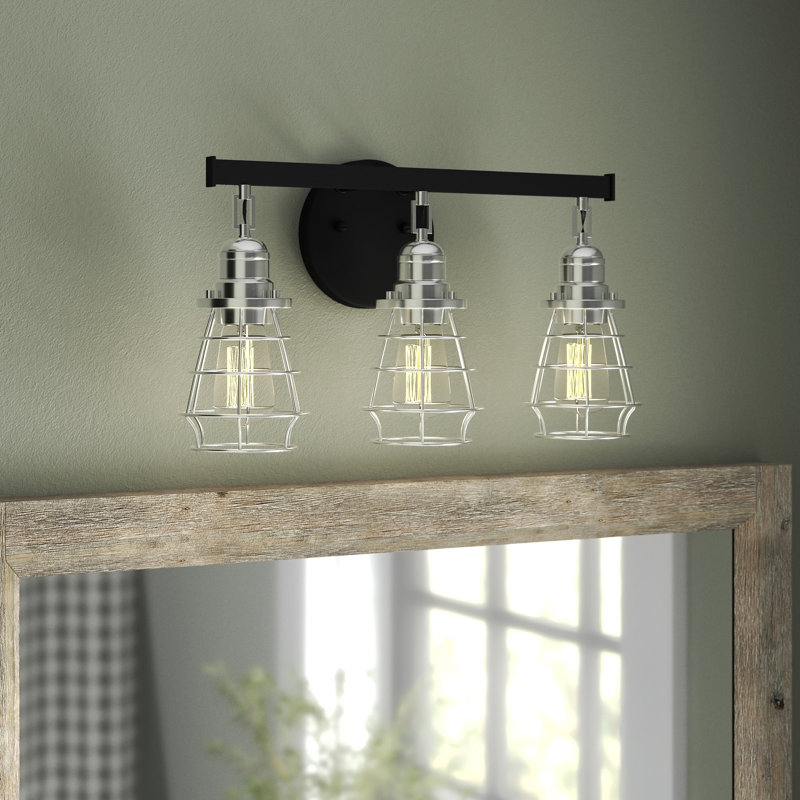 Éclairage de salle de bain à intensité variable 3 lumières Swineford, Noir plat / nickel poli brossé, Nickel poli brossé