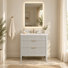 Meuble-lavabo sur pied gris de 76 cm avec lavabo intégré et miroir de courtoisie à DEL de 81 x 61 cm.