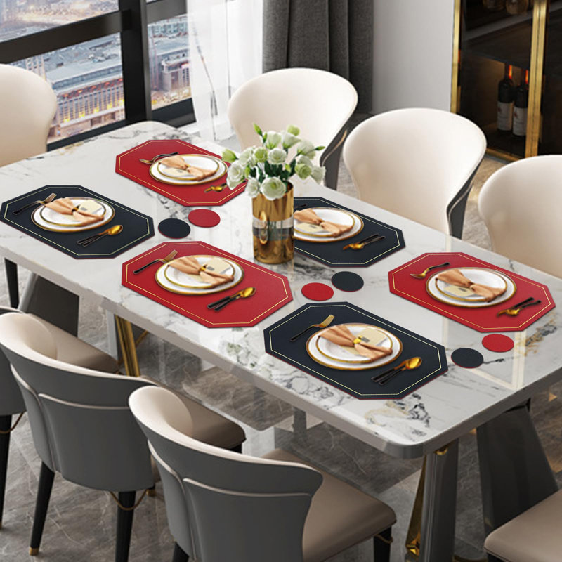 Faux Leather Placemat, Black/Red