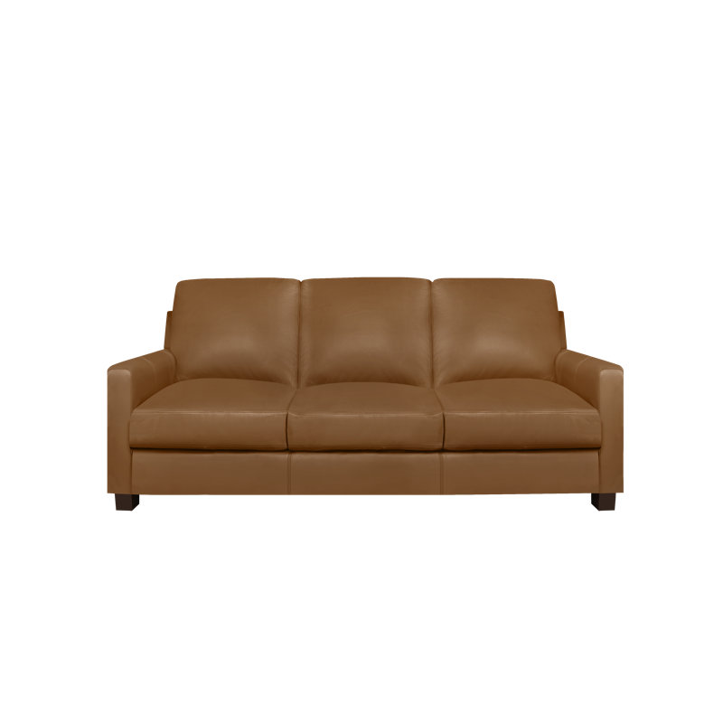 Canapé Anum, Cuir véritable brun moyen, H 36 po x l 76 po x P 37 po