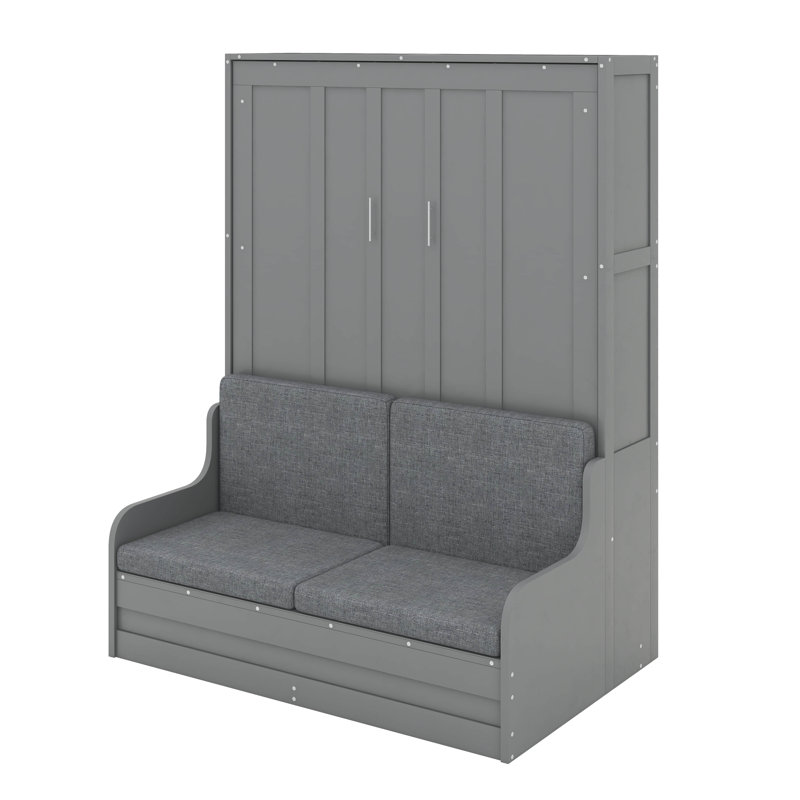 Queen Murphy Bed With Cushion, Gray