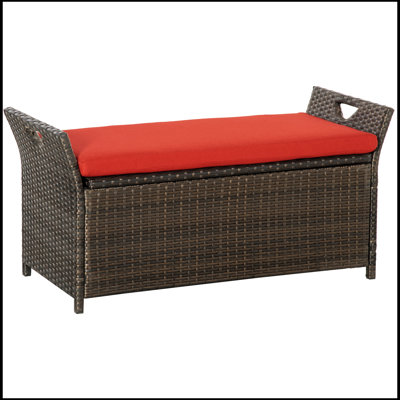 Outsunny 27 Gallon Patio Wicker Storage Bench, Outdoor Rattan Patio Furniture