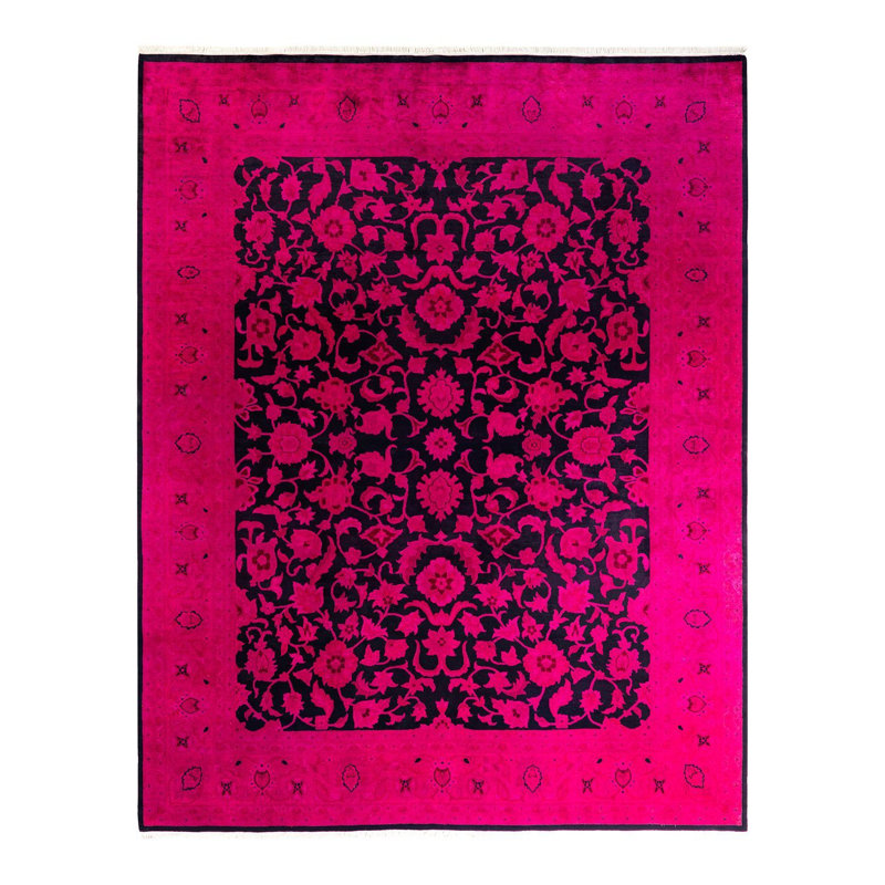 Tapis rose / noir 8 pi 2 po x 10 pi 3 po Overdyed One-of-a-Kind
