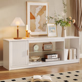 Labelle Brandenburg 57" Modern Media Console with Adjustable shelf, LED Fluted TV Stand for 65 Inch TV, Glossy TV Console with Cabinet
