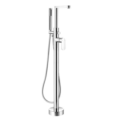 Garniture de robinet de baignoire à fixation au plancher à poignée simple avec douche à main chaude