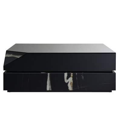 Contemporary Black Mirrored Coffee Table, Rectangular 47x28x18, Synthetic Wood, Elegant Marble Modern 47"x28"x18", Rectangular, Marble Surface