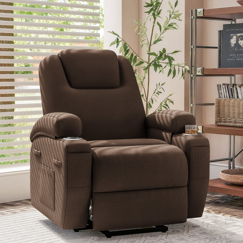 Fauteuil inclinable électrique avec massage Power Lift, Tissu brun