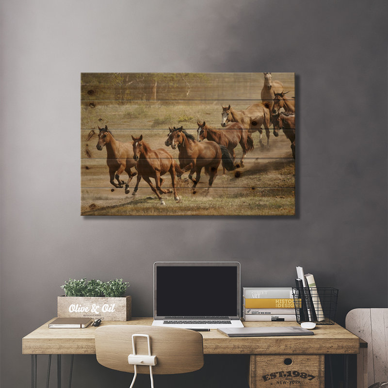 Western Mustangs de Western Ranch - Reproduction numérique sur toile tendue avec châssis, H 18 po x l 26 po x P 1,5 po