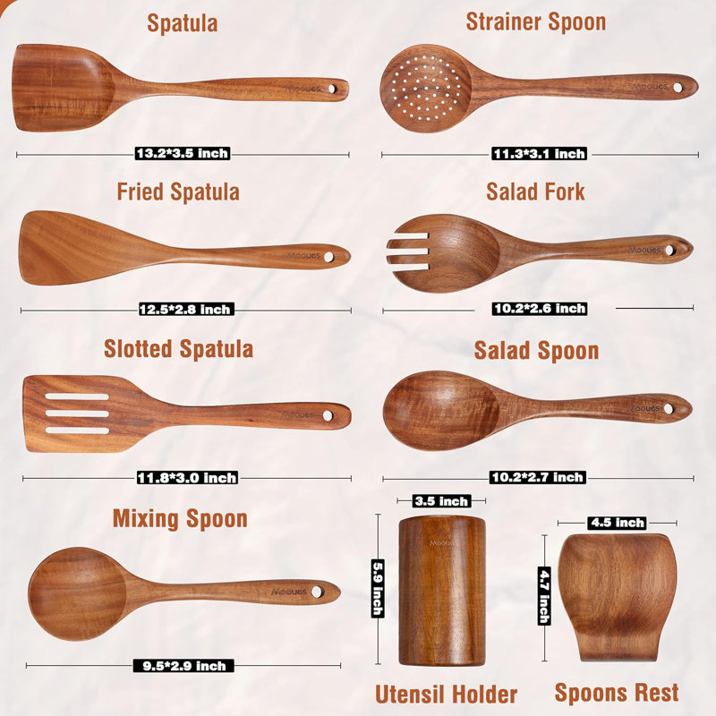 Natural Wood 9-Piece Cooking Utensils Set