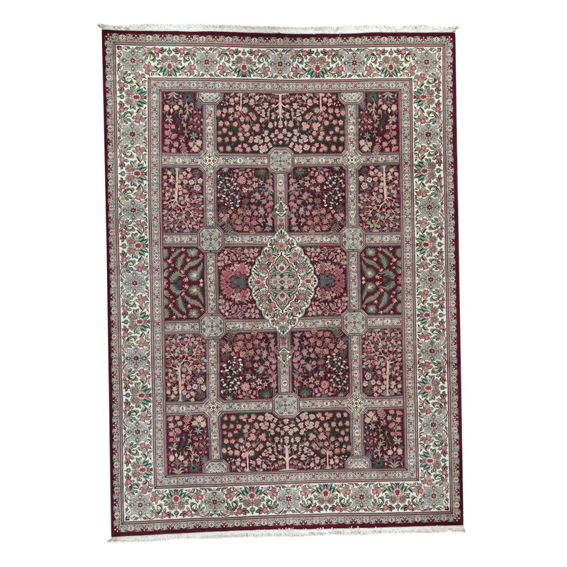 Tapis prune et ivoire noué à la main de haute qualité