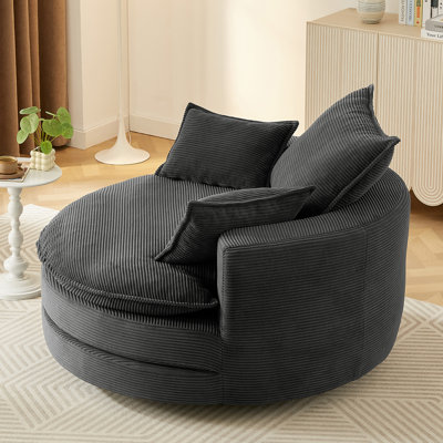 Fauteuil demi-tonneau pivotant à 360 ° avec fauteuil à demi-tonneau pivotant de 57,5 po avec coussins doubles et 3 coussins amovibles pour le salon, la chambre à coucher, le bureau et l'hôtel, noir