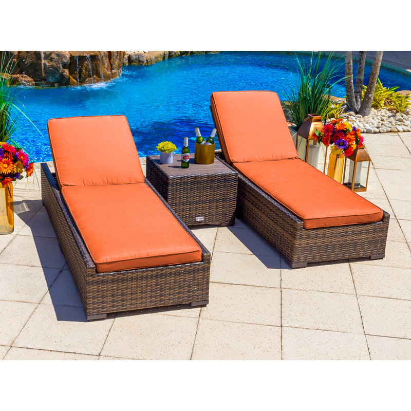 Ensemble de chaises longues inclinables de 76,5 po avec coussins et table Sorrento, Sunbrella toscane, gris
