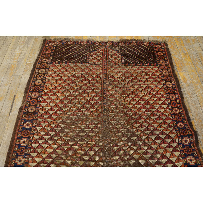 Tribal Geometric Antique Small Scatter Size Wool Ersari Beshir Muslim Prayer Rug