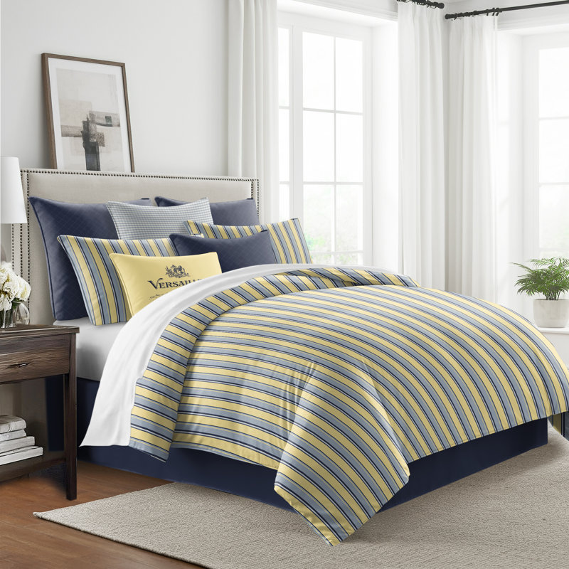 Gino Stripe Cotton Reversible Coverlet Set, Cal.King Coverlet/Bedspread + 2 King Shams