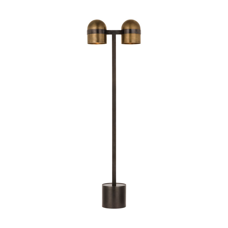 Avroko Octavia 2-light medium floor lamp in blackened bronze finish and bright worn brass shades