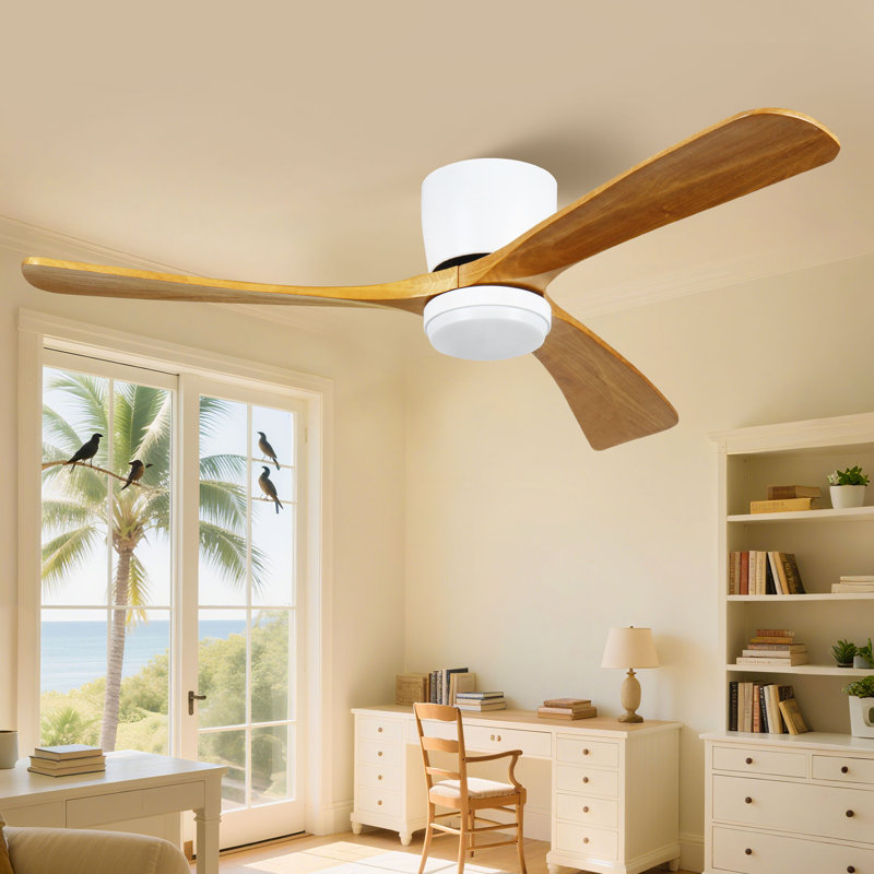 52 in. 3-Blade Indoor Flush Mount Ceiling Fan with Light and APP Remote, Dimmable, Reversible DC Motor, White, 52", White