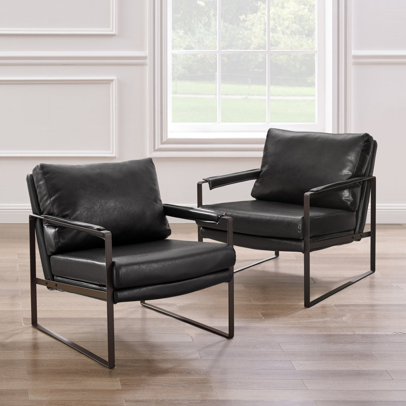 Eisenman 27.09'' W Leather Upholstered Accent Armchair, Black Faux Leather
