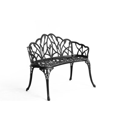 Siège de véranda en fonte d'aluminium noir - Banc d'extérieur stable, rouille, confortable et tendance imperméable, avec structure stable et élégante décoration papillon
