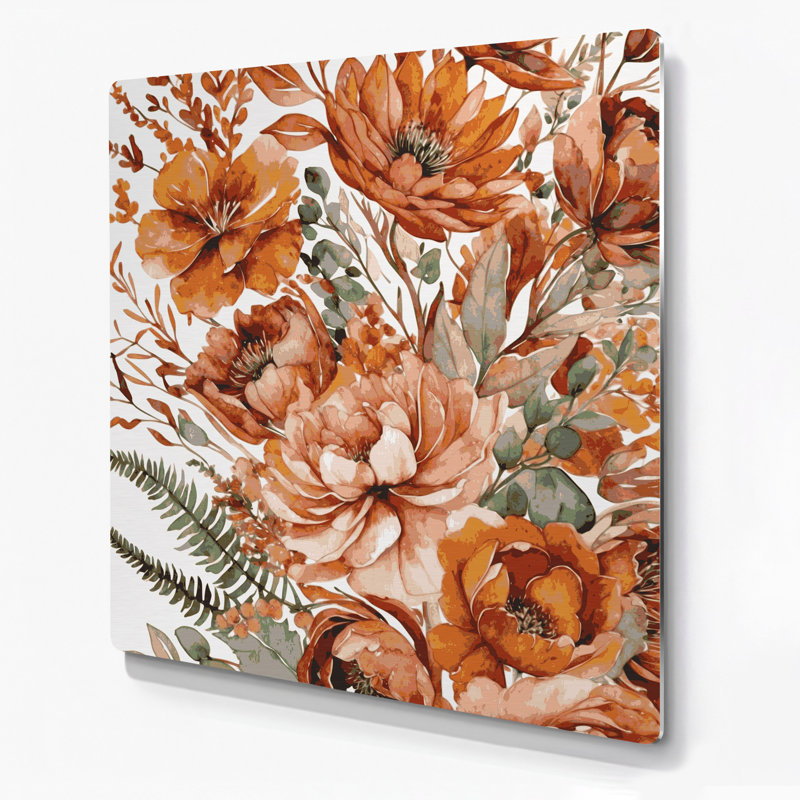 Aquarelle florale 46, art mural en métal brun, H 8 po x l 8 po