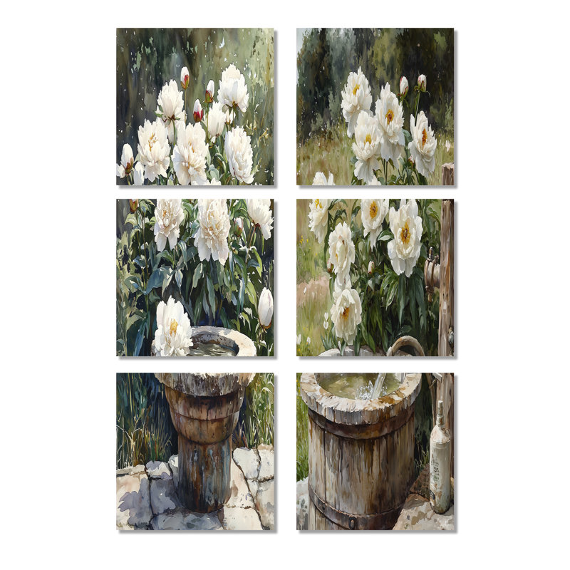 Janay - Ensemble de 6 reproductions d'art sur toile florales, Toile tendue, Ne s’applique pas