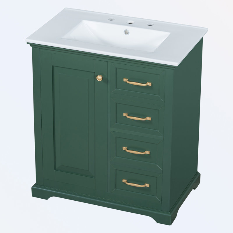 Meuble-lavabo avec lavabo et trois tiroirs, Vert