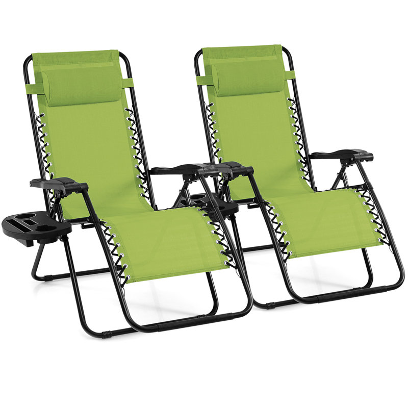 Chaise de patio pliante avec coussins Zechariah, Vert