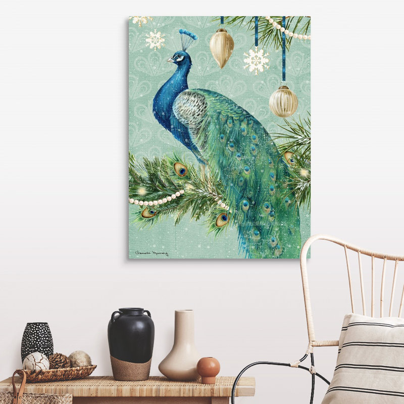 «Holiday Peacock Holiday Peacock» par Danielle Murray - peinture à cadre flottant sur toile, Toile tendue, H 40 po x l 30 po