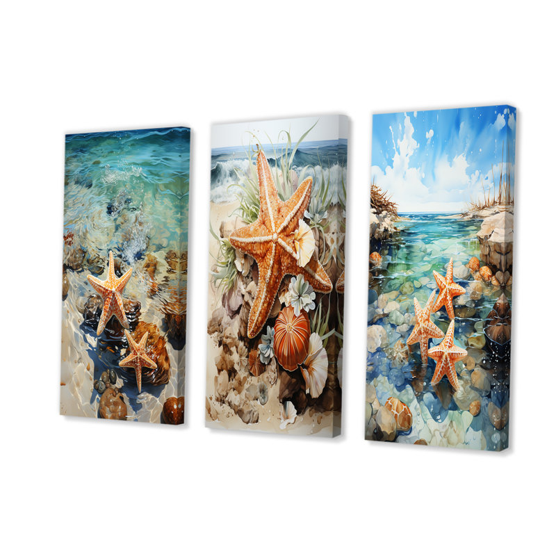 Étoile de mer tropicale plage Serenade I - ensemble de 3 décorations murales tropicales côtières, Toile tendue