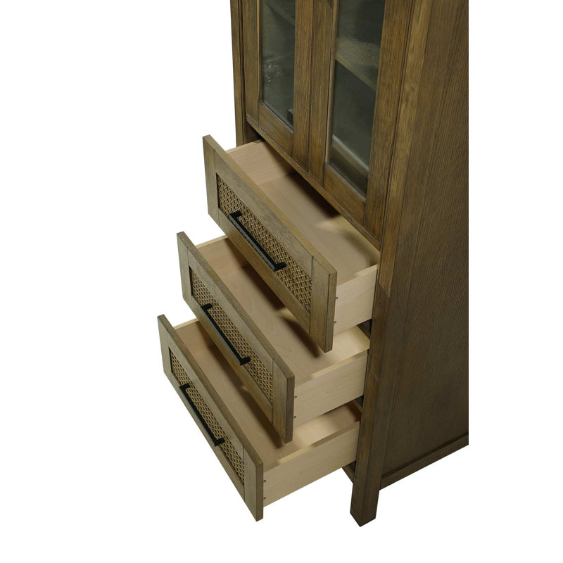 24 Inch Bath Storage Glass Cabinet in Hazel Oak, 72" H x 24" W x 72" D, Hazel Oak