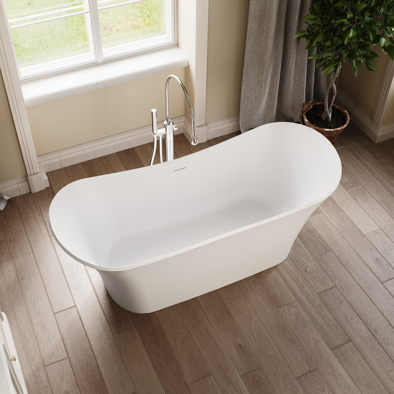 Baignoire autoportante blanche à double pente 69 po x 28 po en pierre reconstituée