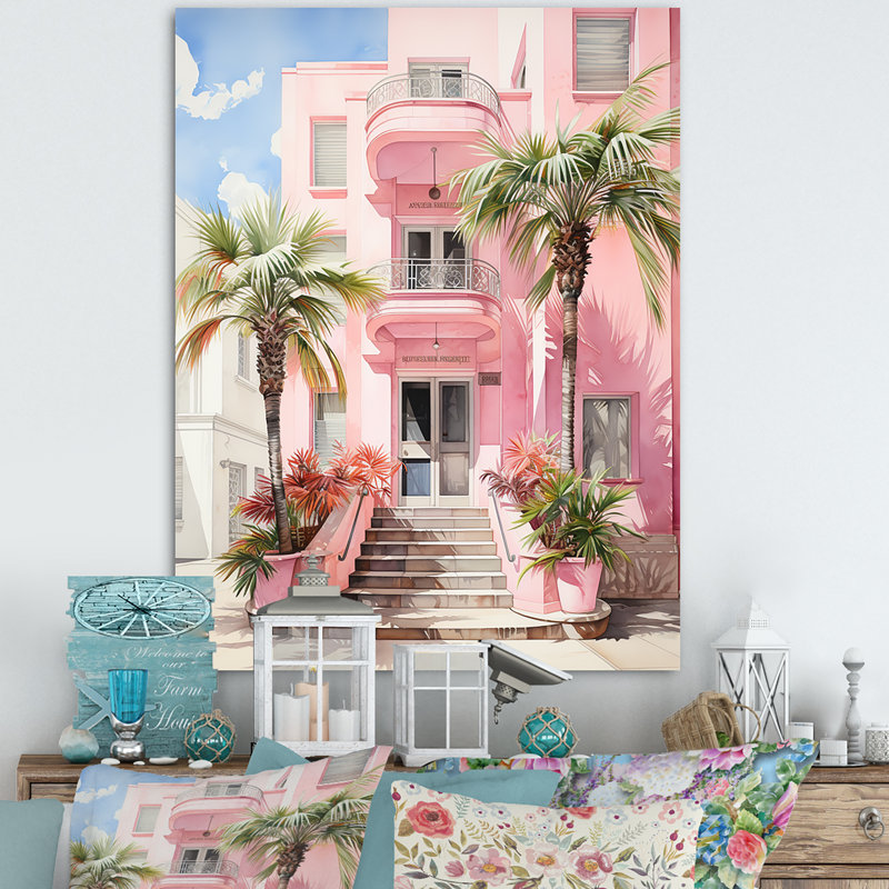 Zappha Pink Miami Artful Facades II - Miami, art mural, H 20 po x l 12 po x P 1 po, Toile tendue