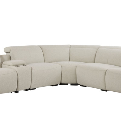 Boucle Power Recliner Sectional Sofa For 5 People With Cupholder Console & Adjustable Headrest