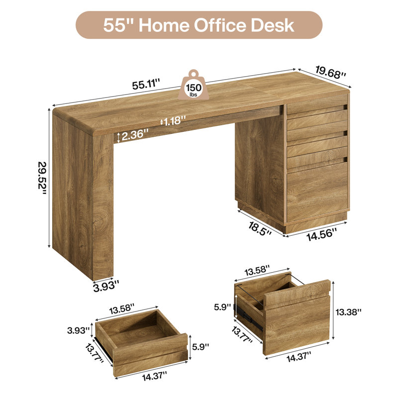 55'' Home Office Desk with 3 Drawers