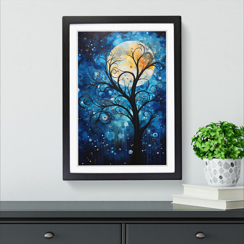 XYZ-FRM-V1223-4541 Moon Abstract - Single Picture Frame Print on Wood, 46cm H x 34cm W x 2cm D, Black 