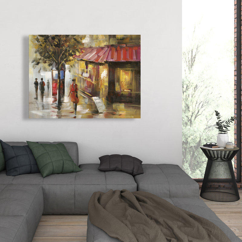 Abstract Street with Passers - Contemporary Red Canvas Art
