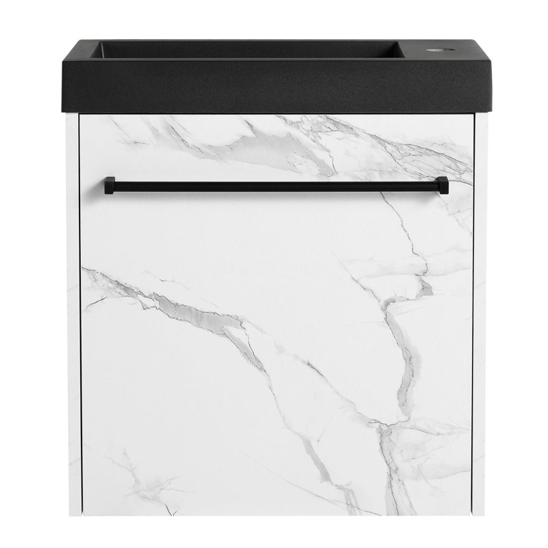 Meuble-lavabo mural flottant de 20 po avec lavabo en résine et porte d'armoire à fermeture en douceur, Blanc / noir