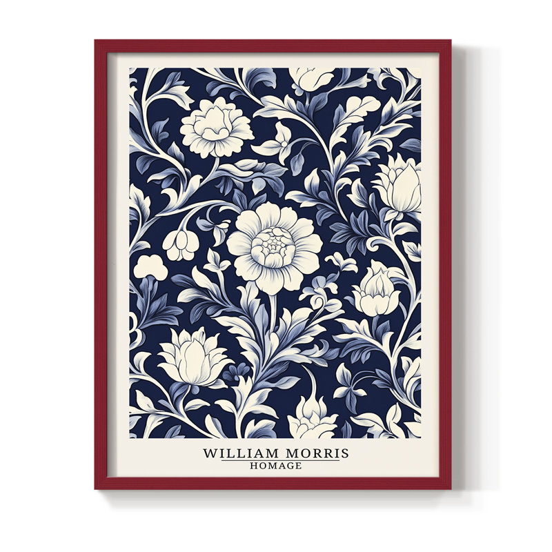 WM MORRIS Series DCCLXII Framed Print - Solid Wood, H 11 po x l 9 po, Rouge
