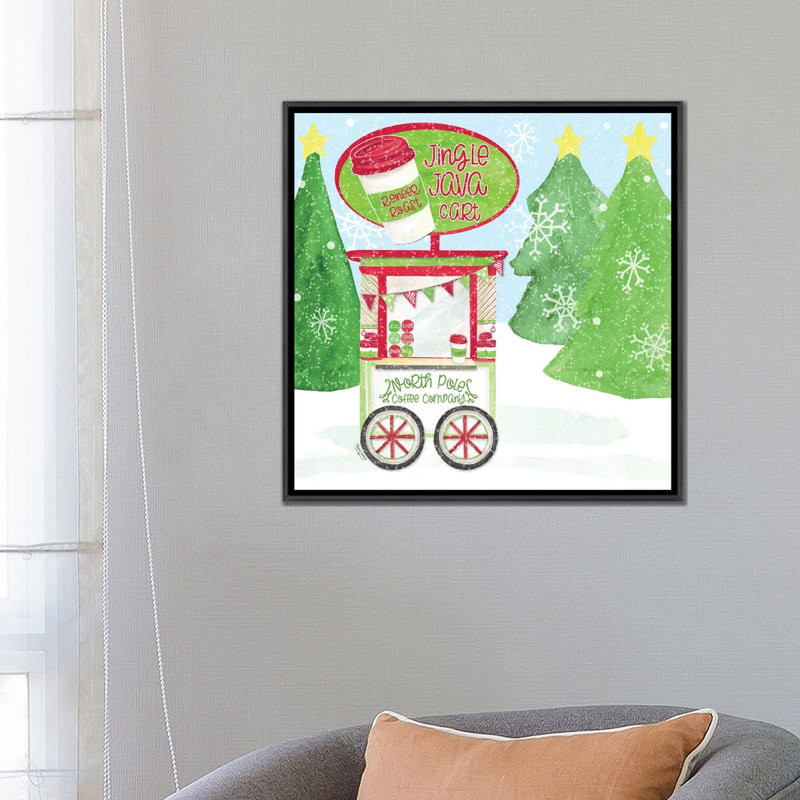 «Food Cart Christmas II Jingle Java» par Tara Reed - impression, Toile avec cadre noir patiné, Aucun mat